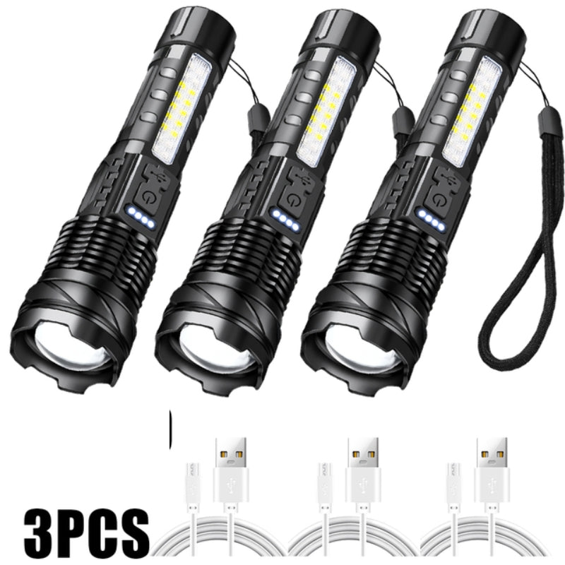 Lanterna de luz forte usb recarregável iluminação externa lanterna laser branca com luz de trabalho cob