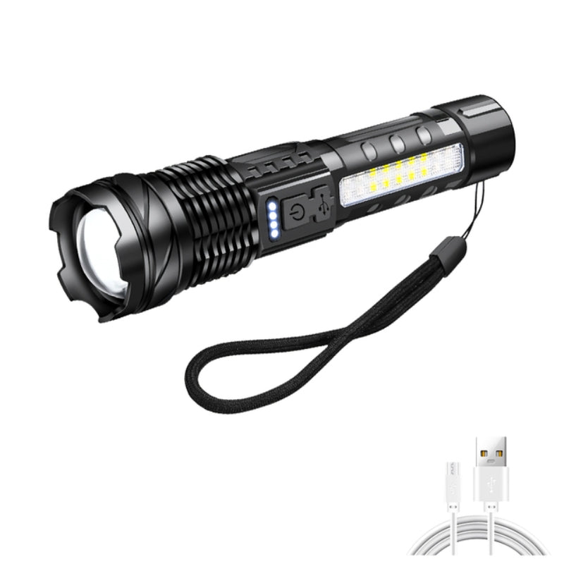 Lanterna de luz forte usb recarregável iluminação externa lanterna laser branca com luz de trabalho cob