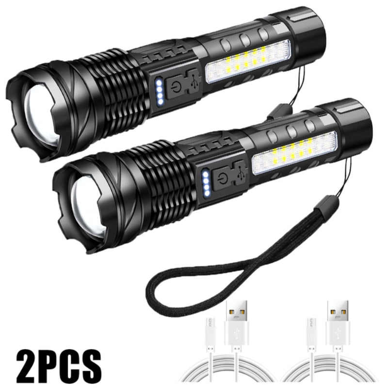Lanterna de luz forte usb recarregável iluminação externa lanterna laser branca com luz de trabalho cob