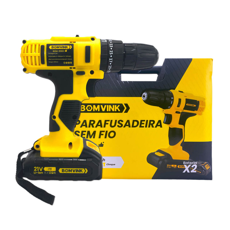 Furadeira Parafusadeira sem fio 21v + maleta e acessórios