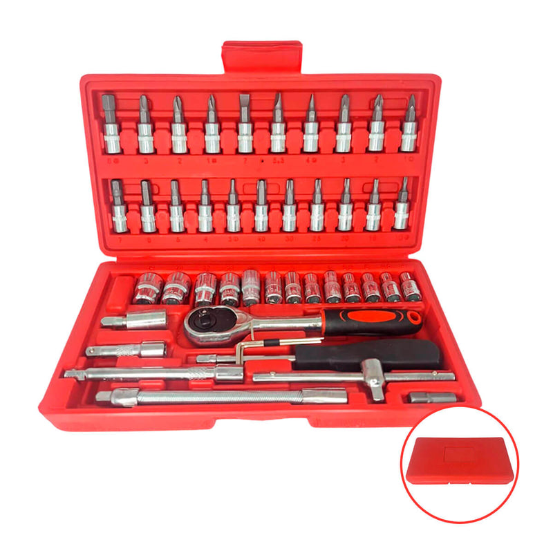 Kit Chave Catraca 46 Peças Profissional + Furadeira de Impacto Parafusadeira 48v 2300 rpm