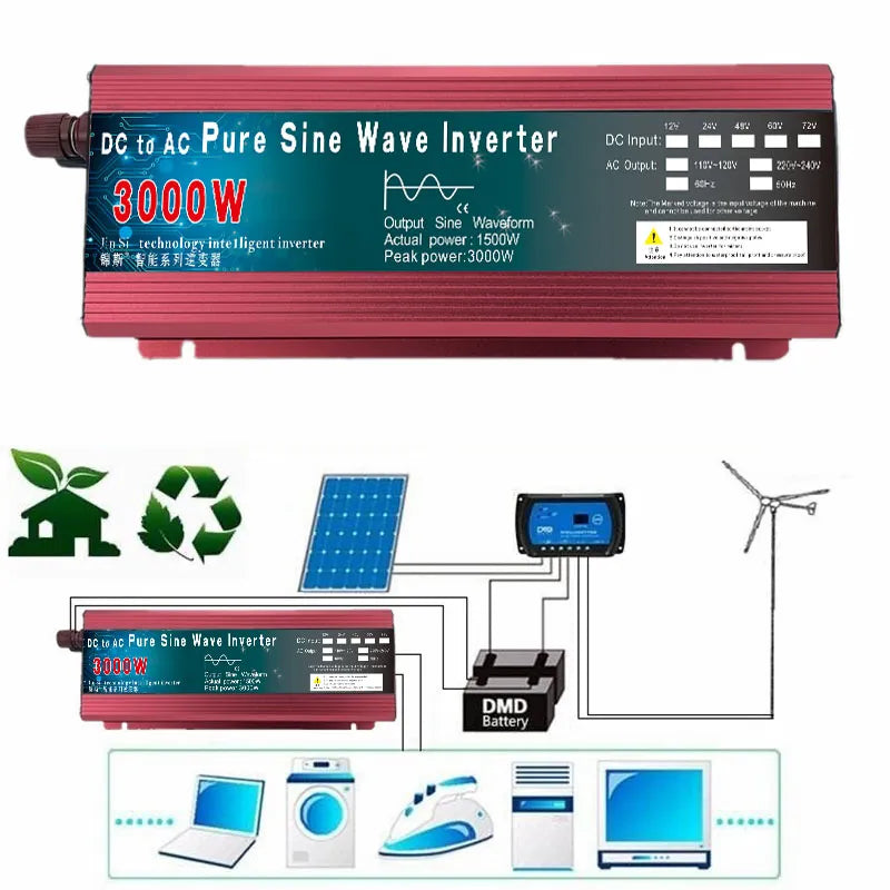 Inversor DC 12v/24v para AC110V/220V 1000W 1600W 2000W 3000W