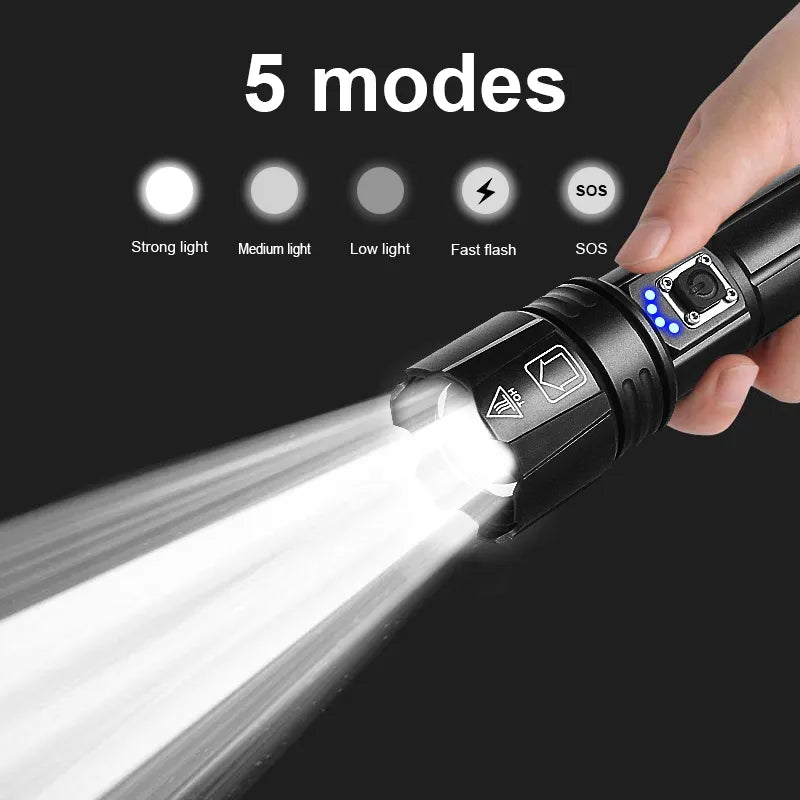 Lanterna  tática led usb recarregável tocha luz de alta potência