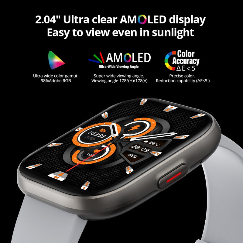 Relógio Smartwatch COLMI P68 tela 2.04'' AMOLED 100 Modos de esporte Bateria de 7 Dias
