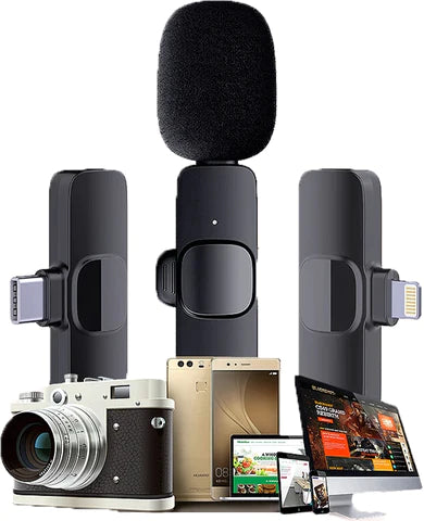 Microfone de Lapela Sem Fio Compatível com IPhone e Android