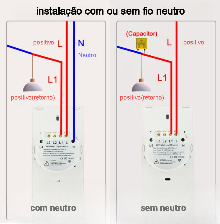 Interruptor Smart Branco tuya / Smart life   Alexa, Google Home com / sem fio neutro