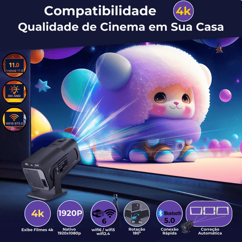 Mini projetor 4k ultra hd portátil hy320 android
