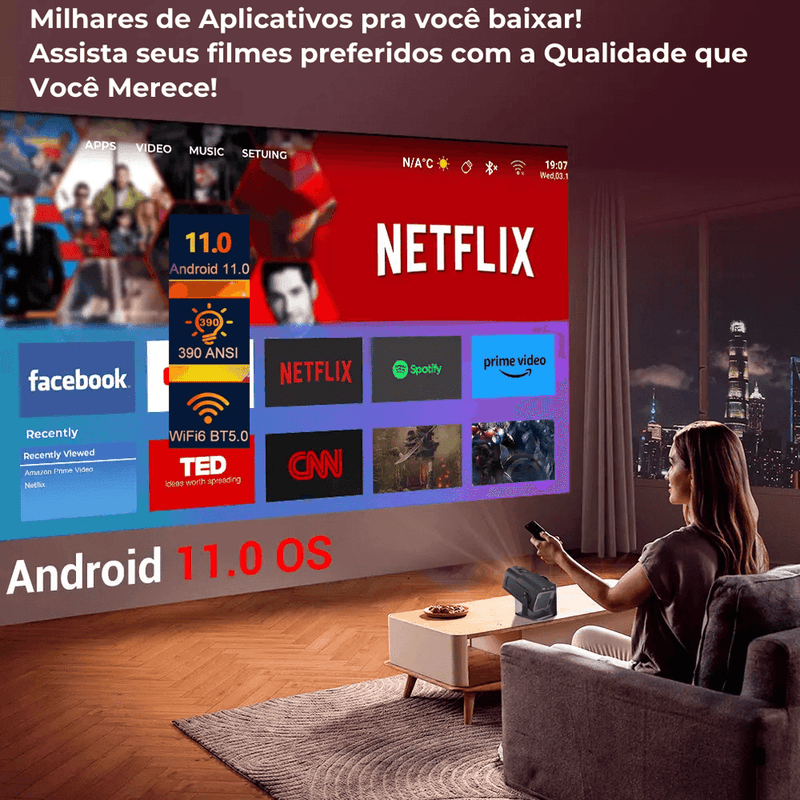 Mini projetor 4k ultra hd portátil hy320 android
