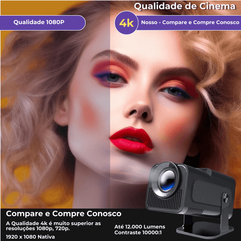 Mini projetor 4k ultra hd portátil hy320 android