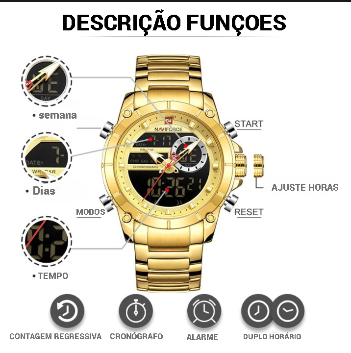 Relógio Esportivo Masculino Original NAVIFORCE -Militar Luxo