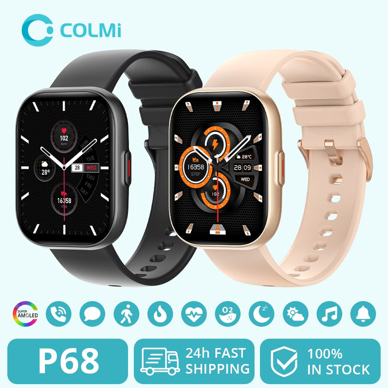 Relógio Smartwatch COLMI P68 tela 2.04'' AMOLED 100 Modos de esporte Bateria de 7 Dias
