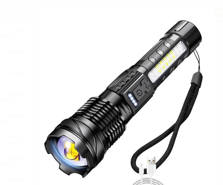 Lanterna de luz forte usb recarregável iluminação externa lanterna laser branca com luz de trabalho cob