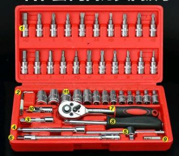 KIT Chaves Jogo Catraca Reversível Soquetes 46 Peças c/Maleta